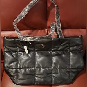 NWT VICTORIA’S SECRET black quilted faux leather tote bag